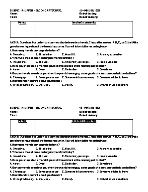 2 Đề kiểm tra 15 phút môn Tiếng Anh Lớp 11 - Trường THPT Bùi Đức Tài